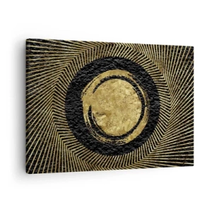 Cuadro sobre lienzo - Impresión de Imagen - Composición geométrica en negro y dorado con rayos. - 70x50cm - Composición glamour - Decoración de pared moderna para salón y dormitorio ARTTOR
