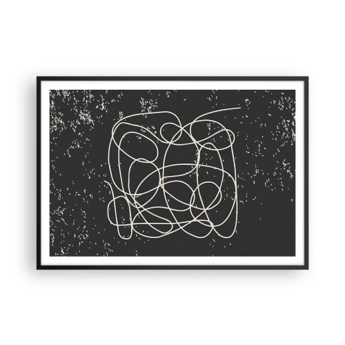 Póster en marco negro - Línea abstracta sobre fondo negro con finos detalles. - 100x70cm - Pensamientos errantes - Decoración de pared moderna para salón y dormitorio ARTTOR