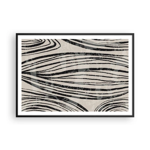 Póster en marco negro - Ondas abstractas en tonos blanco y negro - 100x70cm - Salpicadura de líneas - Decoración de pared moderna para salón y dormitorio ARTTOR