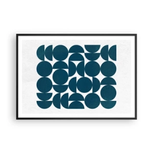 Póster en marco negro - Formas geométricas en tonos azul marino sobre fondo blanco. - 100x70cm - Círculos y semicírculos - Decoración de pared moderna para salón y dormitorio ARTTOR