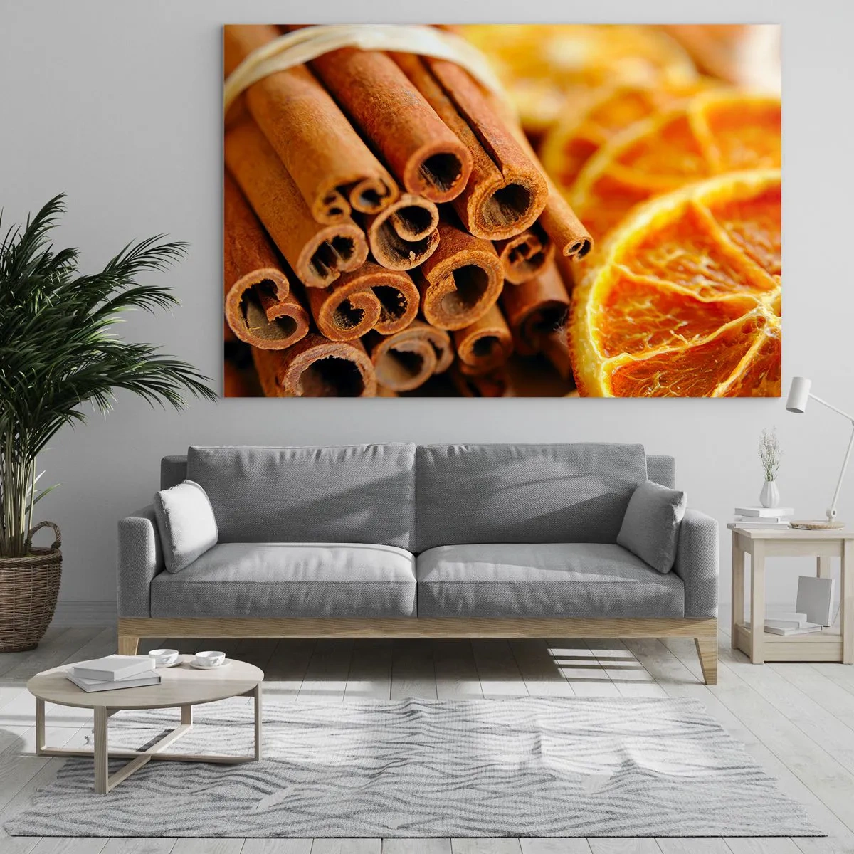 Cuadro sobre vidrio - Impresiones sobre Vidrio - Primer plano de ramas de canela y rodajas de naranja secas - 100x70cm - ¿Puedes oler su aroma? - Decoración de pared moderna para salón y dormitorio ARTTOR