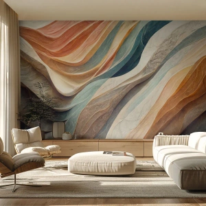 Fotomural Premium Sand - Ondas multicapa en tonos cálidos y fríos. - 100x70cm - Momentos previos al cambio - Decoración de pared moderna para salón y dormitorio ARTTOR