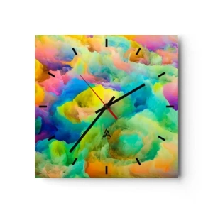 Reloj de pared - Reloj de vidrio - Composición abstracta en colores del arco iris - 30x30cm - Arco iris borroso - Decoración de pared moderna para salón y dormitorio ARTTOR
