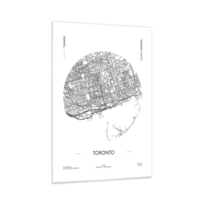 Cuadro sobre vidrio - Impresiones sobre Vidrio - Un mapa de Toronto en un estilo minimalista en blanco y negro - 70x100cm - Anatomía de Toronto - Decoración de pared moderna para salón y dormitorio ARTTOR