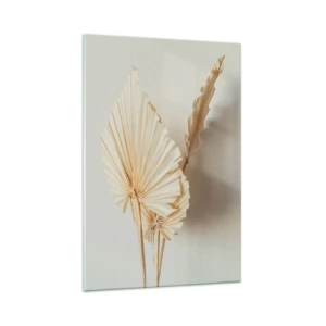Cuadro sobre vidrio - Impresiones sobre Vidrio - Hojas de palma secas en un arreglo minimalista. - 70x100cm - Armonía y consuelo - Decoración de pared moderna para salón y dormitorio ARTTOR