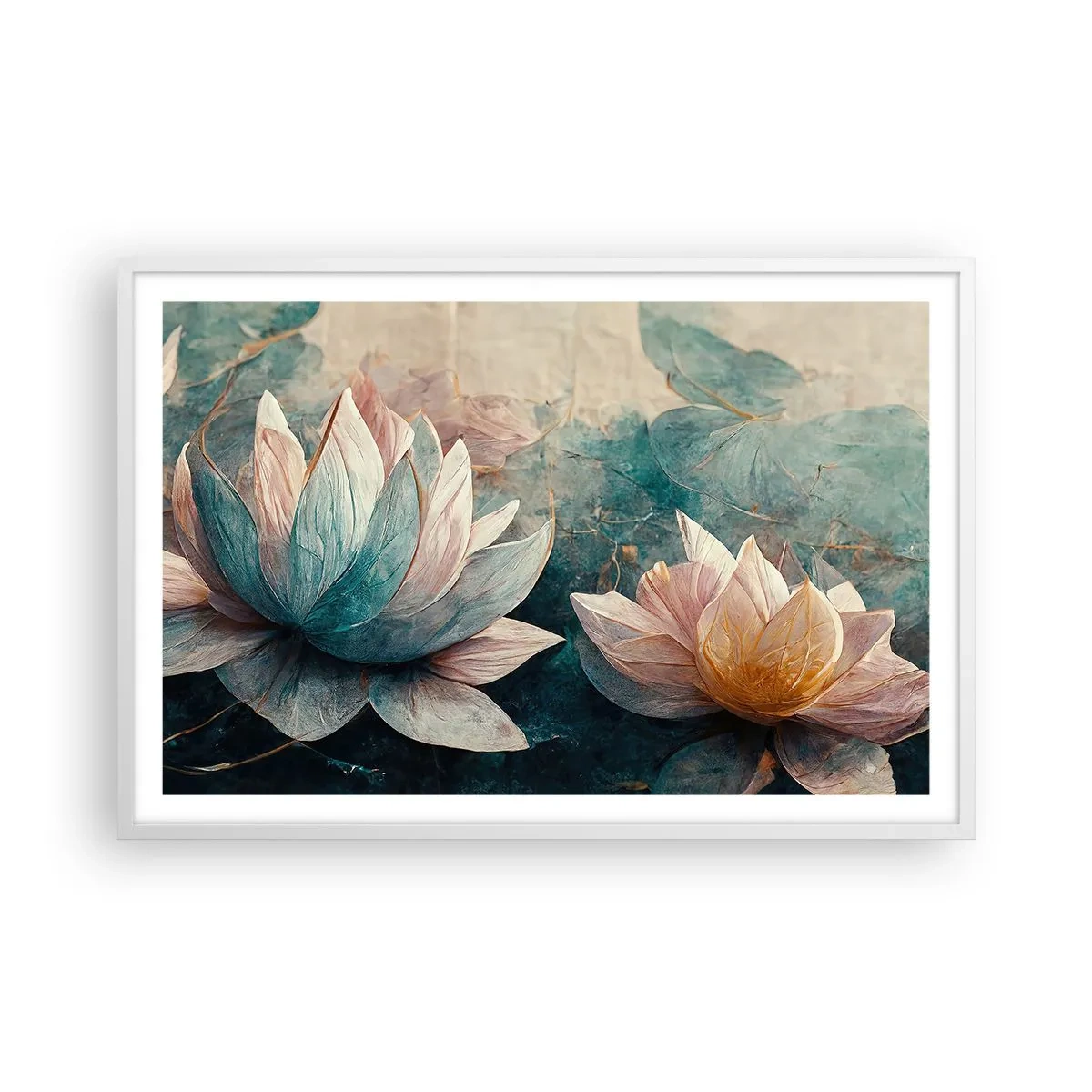 Póster en marco blanco - Estrellas de lago - 91x61 cm