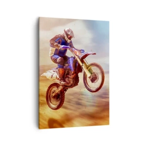 Cuadro sobre lienzo - Impresión de Imagen - Un motociclista en vuelo durante un dinámico recorrido todoterreno. - 50x70cm - Vértigo sobre dos ruedas - Decoración de pared moderna para salón y dormitorio ARTTOR