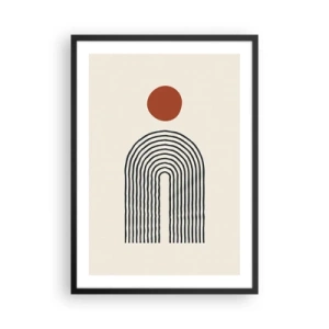 Póster en marco negro - Abstracción geométrica con un arco lineal y un círculo rojo. - 50x70cm - Magnetismo de formas y colores - Decoración de pared moderna para salón y dormitorio ARTTOR