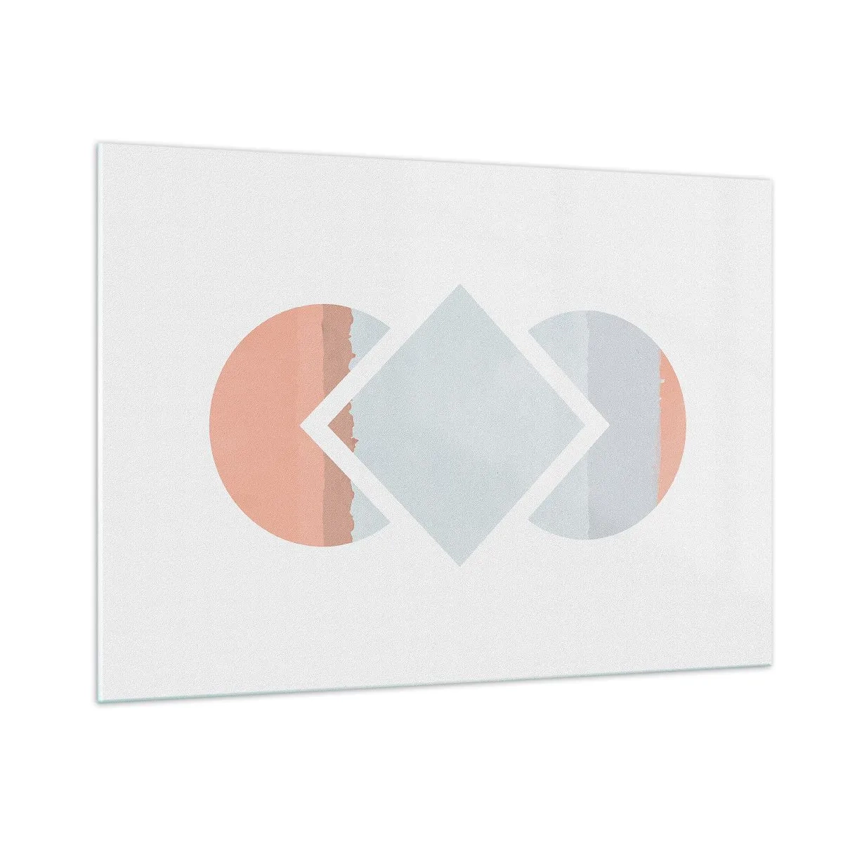 Cuadro sobre vidrio - Impresiones sobre Vidrio - Un rombo pastel en el centro entre los semicírculos sobre un fondo blanco. - 100x70cm - Arte geométrico - Decoración de pared moderna para salón y dormitorio ARTTOR