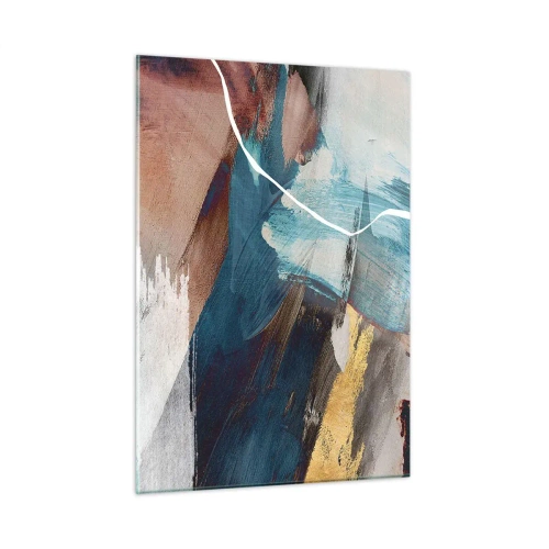 Cuadro sobre vidrio - Impresiones sobre Vidrio - Una composición abstracta en turquesa, dorado y marrón. - 50x70cm - Con estilo y energía - Decoración de pared moderna para salón y dormitorio ARTTOR