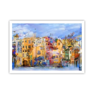 Póster - Edificios urbanos coloridos de estilo artístico - 100x70cm - Estamos juntos - Decoración de pared moderna para salón y dormitorio ARTTOR