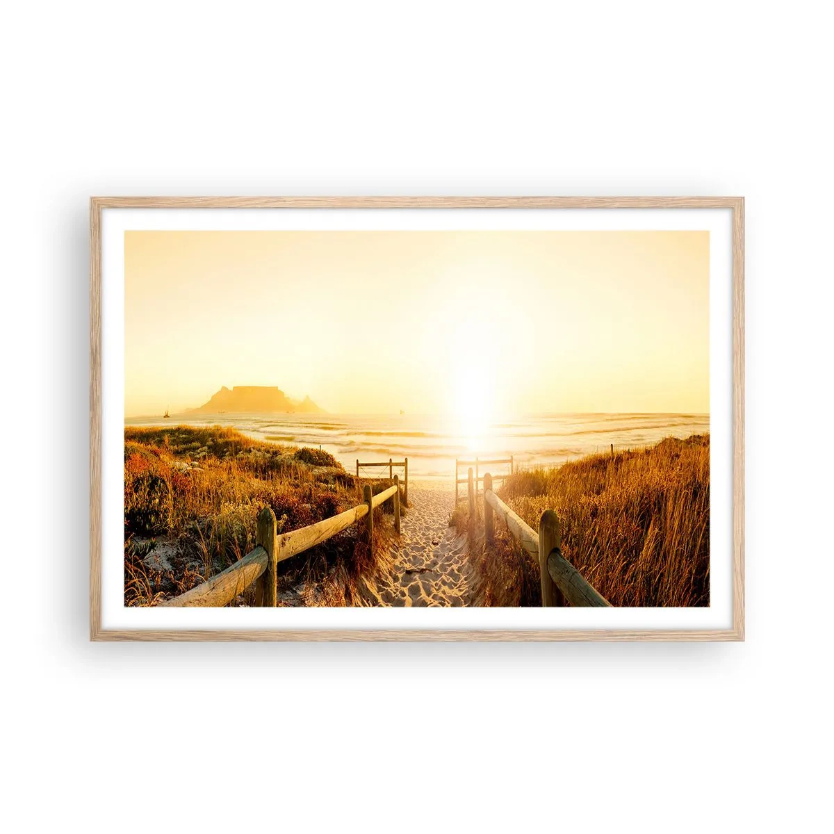 Póster en marco roble claro - A través de la duna, hacia el sol - 91x61 cm