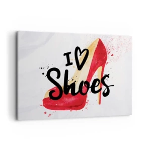 Cuadro sobre lienzo - Impresión de Imagen - Stiletto rojo con la inscripción I love Shoes sobre fondo blanco - 120x80cm - El amor tiene más de un nombre - Decoración de pared moderna para salón y dormitorio ARTTOR