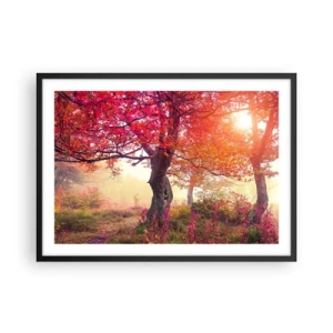 Póster en marco negro - Paisaje otoñal con árboles de colores intensos. - 70x50cm - Un frenesí de floración - Decoración de pared moderna para salón y dormitorio ARTTOR