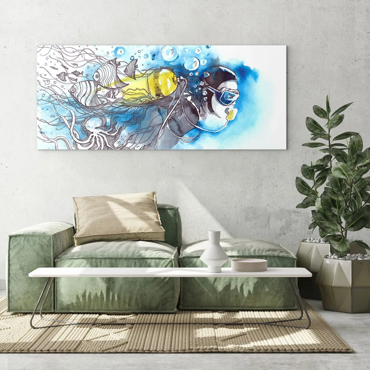 Cuadro sobre vidrio - Impresiones sobre Vidrio - Sumergirse en lo desconocido - 100x40 cm