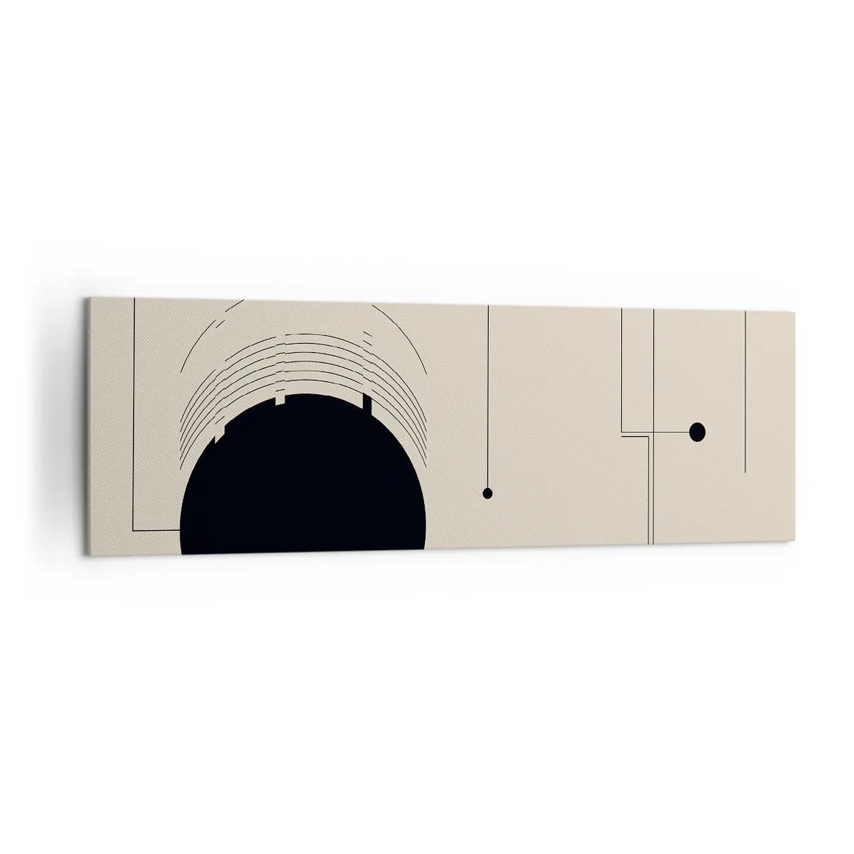 Cuadro sobre lienzo - Impresión de Imagen - Líneas geométricas negras y un círculo sobre un fondo beige. - 160x50cm - Composición elástica y dinámica - Decoración de pared moderna para salón y dormitorio ARTTOR