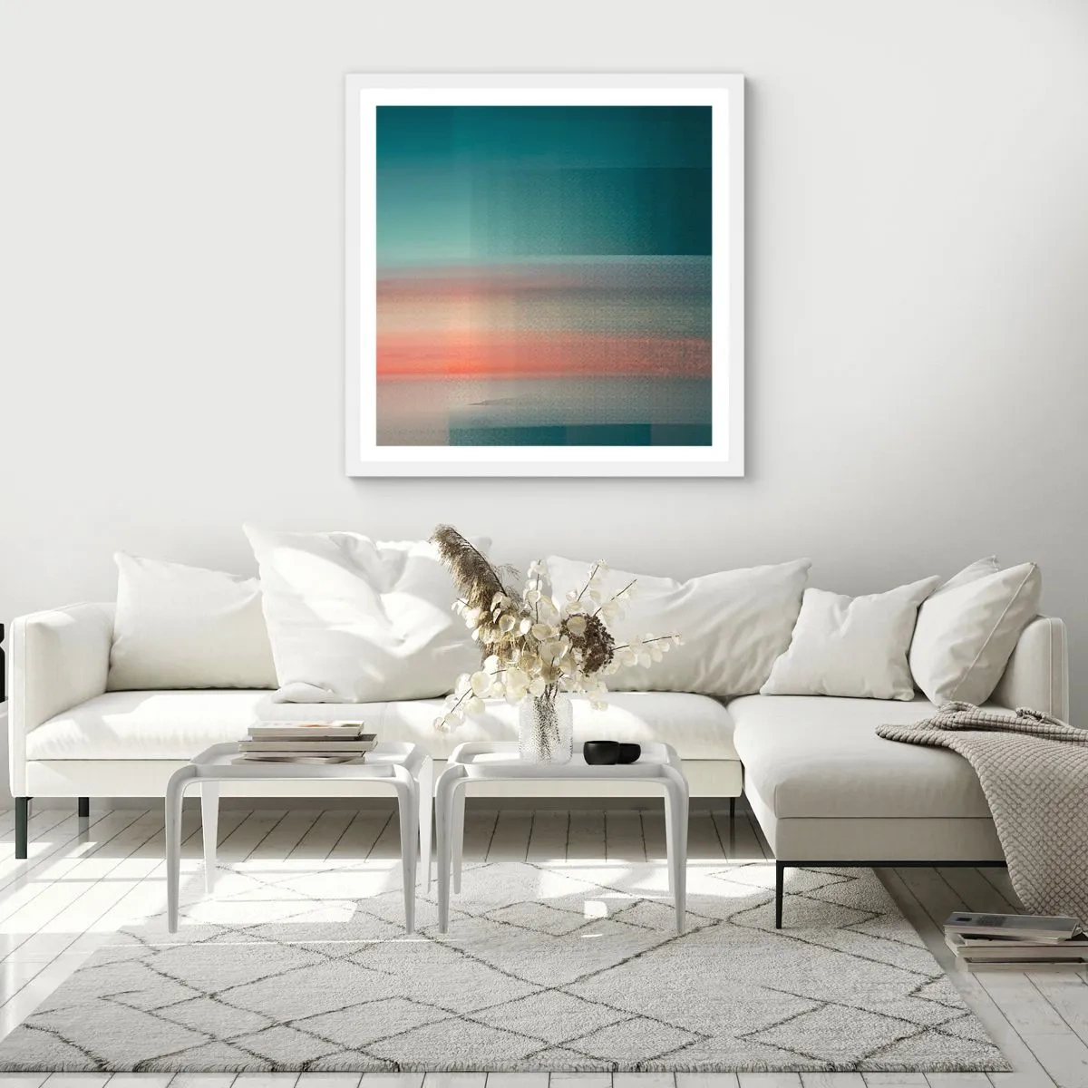 Póster en marco blanco - Abstracción: ondas de luz - 30x30 cm