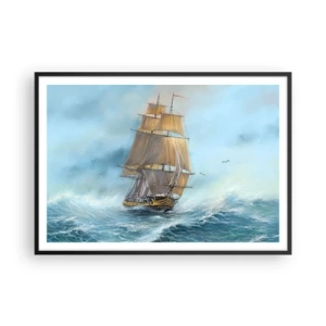 Póster en marco negro - Un velero en un mar tempestuoso - 100x70cm - Surcando las olas - Decoración de pared moderna para salón y dormitorio ARTTOR