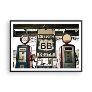 Póster en marco negro - Gasolinera histórica de la Ruta 66 - 100x70cm - Un viaje retro americano - Decoración de pared moderna para salón y dormitorio ARTTOR