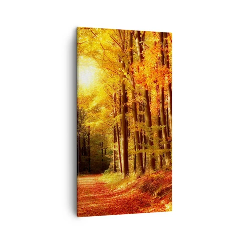 Cuadro sobre lienzo - Impresión de Imagen - Un otoño dorado en una carretera forestal - 45x80 cm