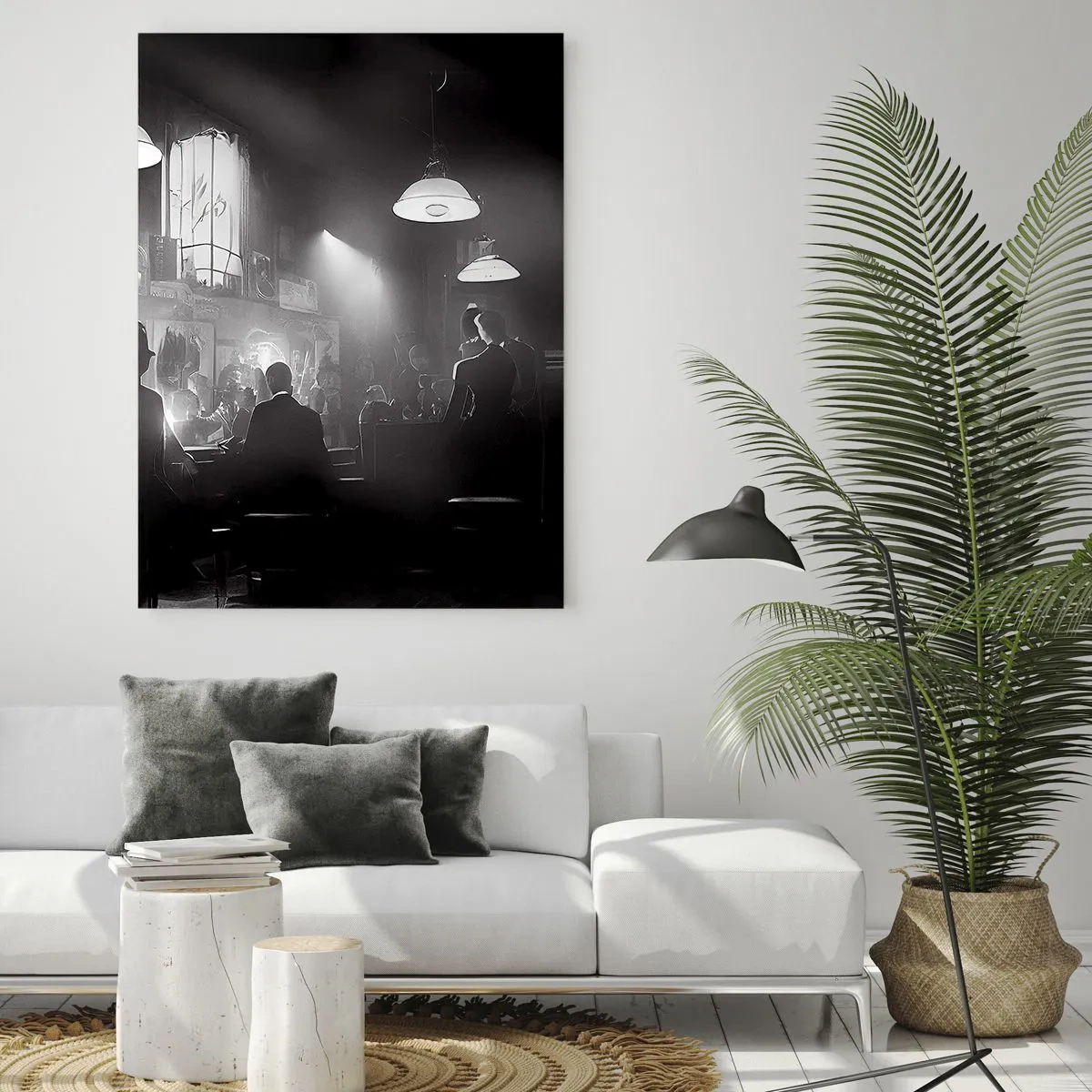 Cuadro sobre vidrio - Impresiones sobre Vidrio - Escena de clubes nocturnos de jazz en blanco y negro - 70x100cm - En clave de jazz - Decoración de pared moderna para salón y dormitorio ARTTOR