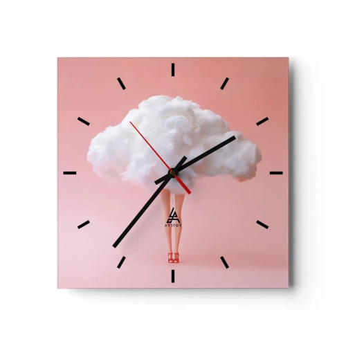 Reloj de pared - Reloj de vidrio - Piernas en una nube sobre un fondo rosa - 30x30cm - Dulce promesa - Decoración de pared moderna para salón y dormitorio ARTTOR