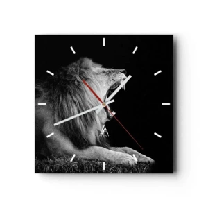 Reloj de pared - Reloj de vidrio - Un león rugiente sobre un fondo negro en tonos blanco y negro. - 30x30cm - Sin duda alguna - Decoración de pared moderna para salón y dormitorio ARTTOR