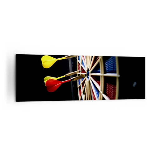 Cuadro sobre lienzo - Impresión de Imagen - Un tablero de dardos con dardos impactados sobre un fondo negro - 160x50cm - En el blanco - Decoración de pared moderna para salón y dormitorio ARTTOR
