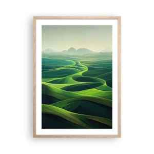 Póster en marco roble claro - Valles en tonos verdes - 50x70 cm