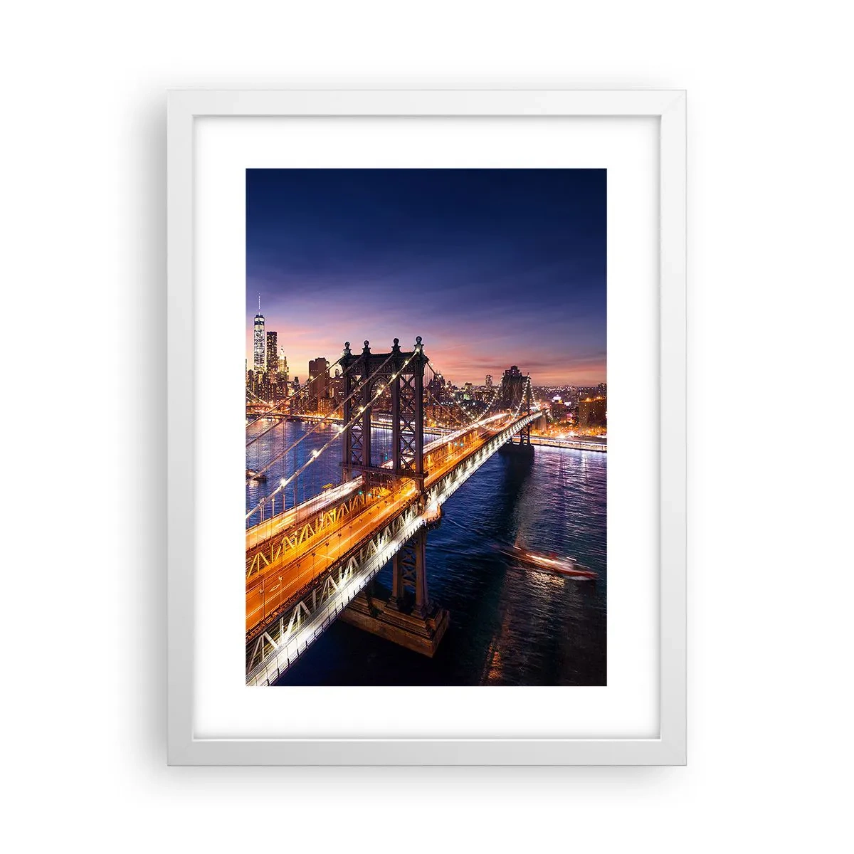Póster en marco blanco - Un puente luminoso hacia el corazón de la ciudad - 30x40 cm