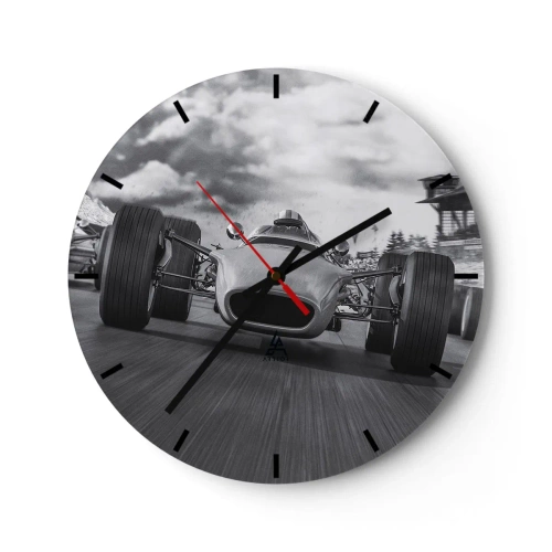 Reloj de pared - Reloj de vidrio - Un coche de carreras en movimiento en una pista de carreras. - 30x30cm - ¡Hay poder! - Decoración de pared moderna para salón, cocina y dormitorio ARTTOR