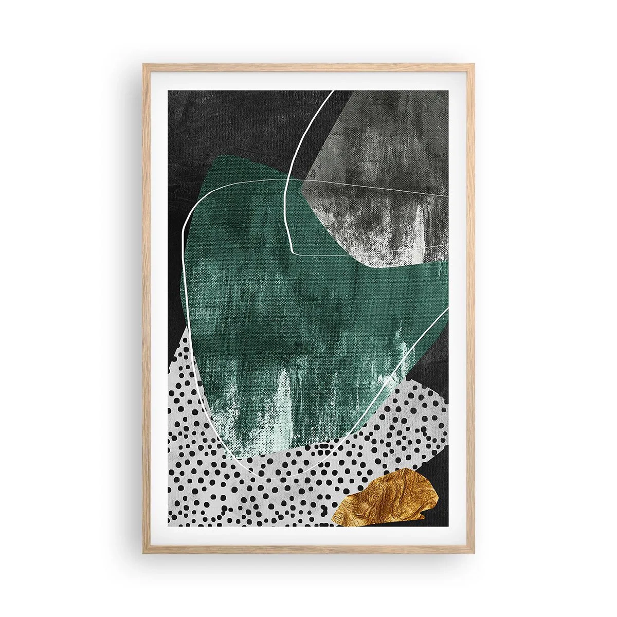 Póster en marco roble claro - Abstracción colorista con un copo de oro - 61x91 cm