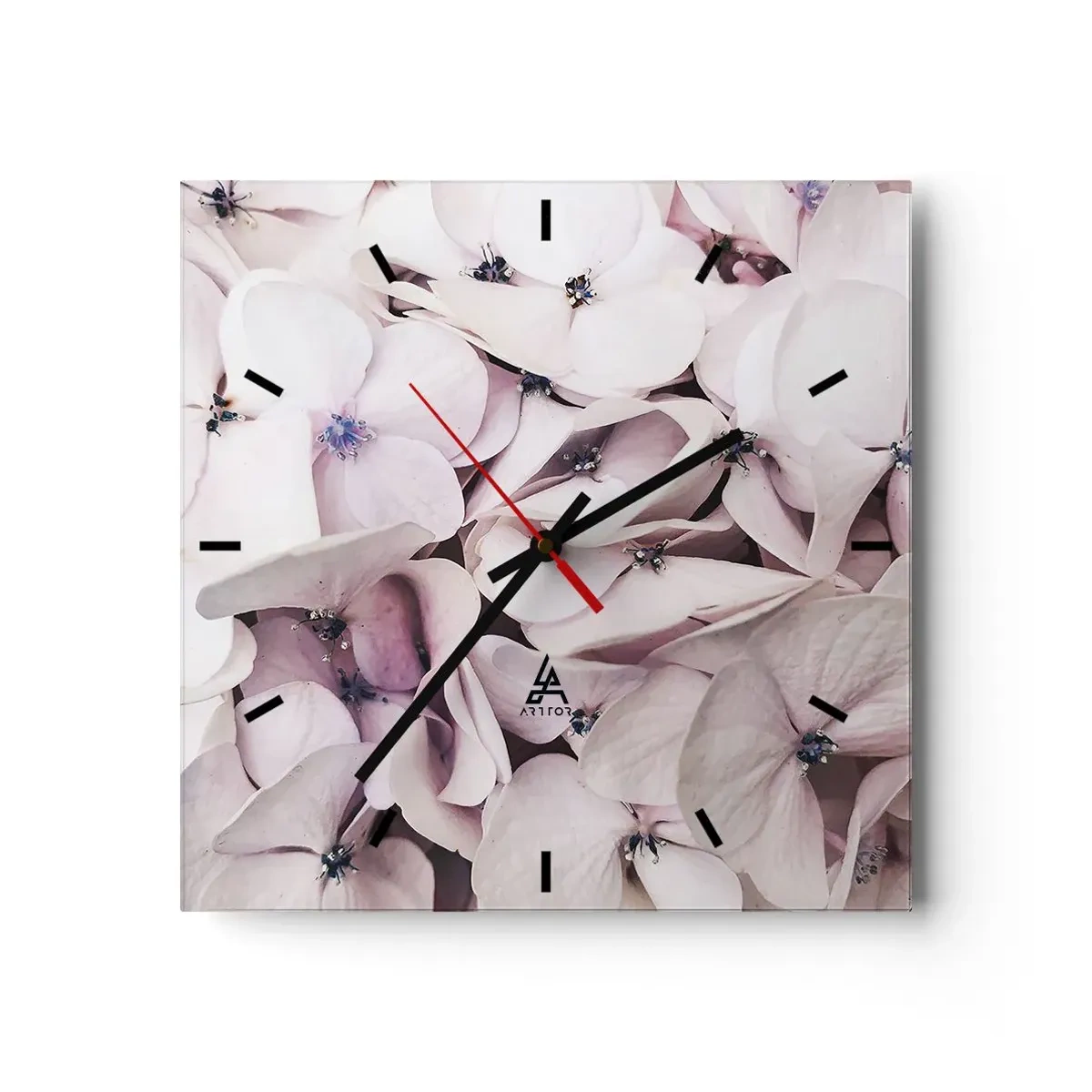 Reloj de pared - Reloj de vidrio - En un torrente de flores - 40x40 cm