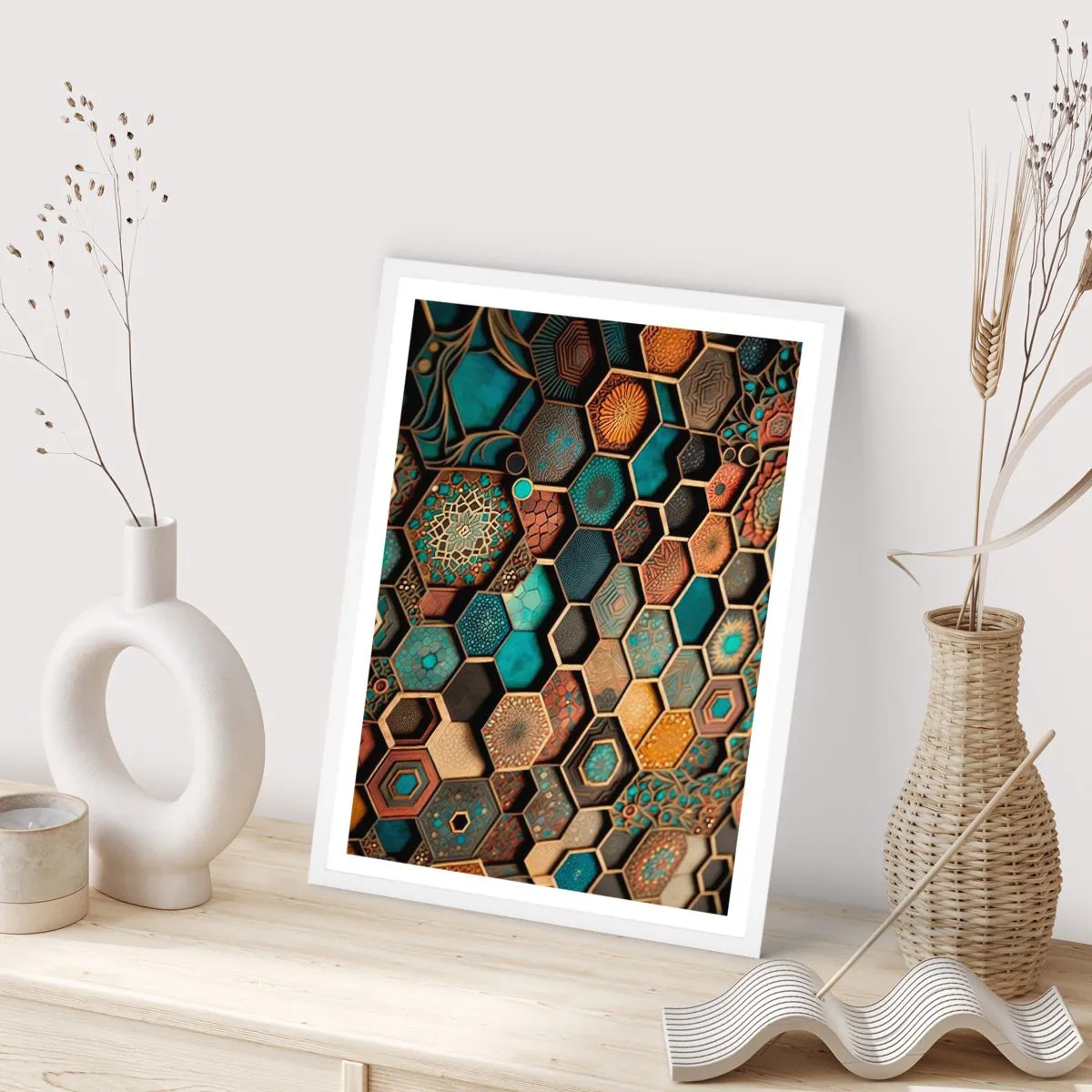 Póster en marco blanco - Ornamentos árabes - 70x100 cm