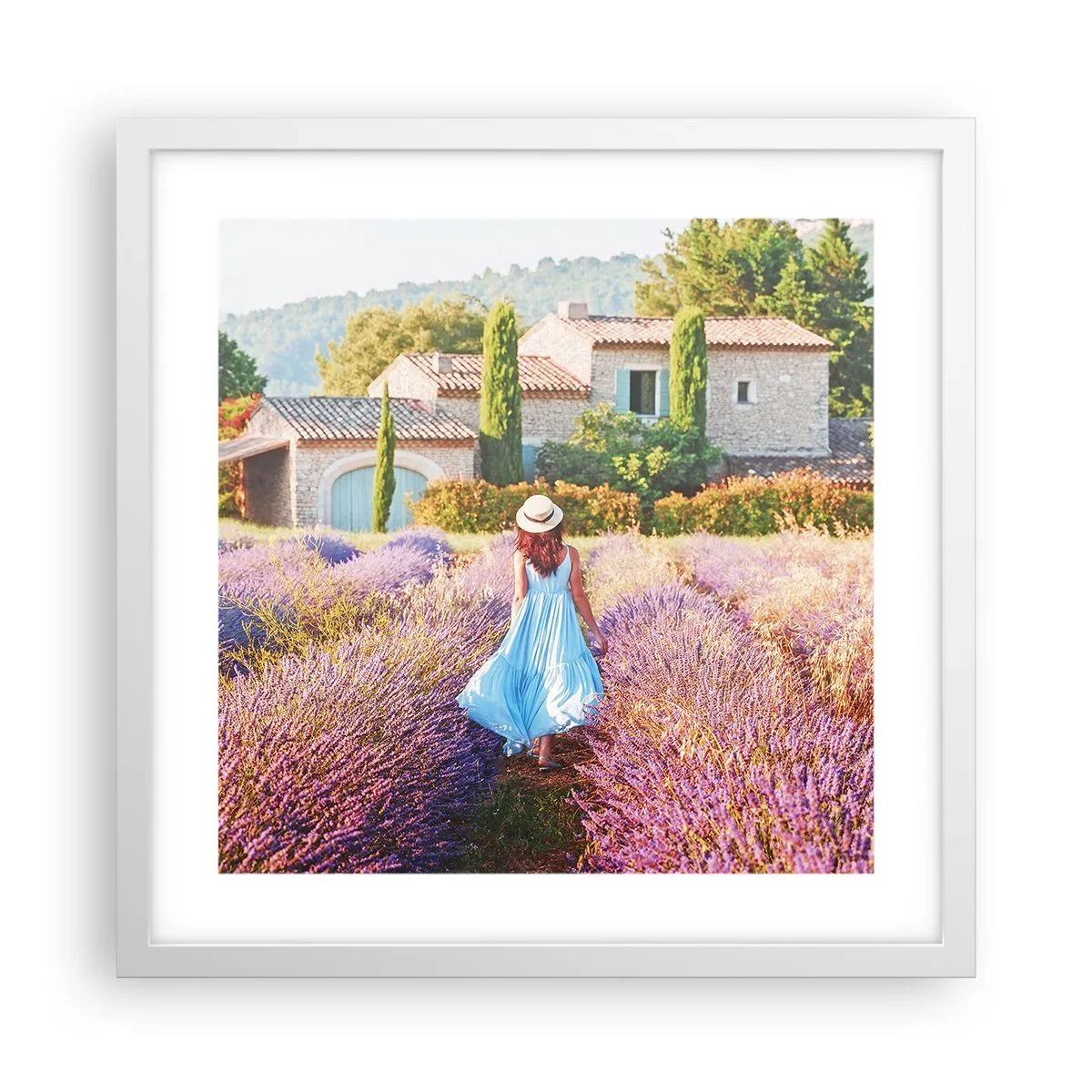 Póster en marco blanco - La chica de la lavanda - 40x40 cm