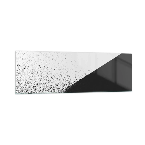 Cuadro sobre vidrio - Impresiones sobre Vidrio - Abstracción minimalista en blanco y negro con puntos dispersos. - 160x50cm - Cada vez más rápido, cada vez más alto - Decoración de pared moderna para salón y dormitorio ARTTOR