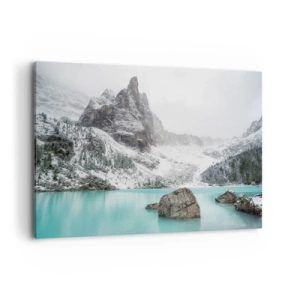 Cuadro sobre lienzo - Impresión de Imagen - Un paisaje de montaña con un lago rodeado de picos nevados. - 120x80cm - En guardia - Decoración de pared moderna para salón y dormitorio ARTTOR