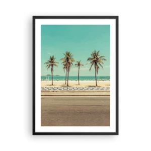 Póster en marco negro - Una playa con palmeras y cielos azules. - 50x70cm - En la playa - Decoración de pared moderna para salón y dormitorio ARTTOR