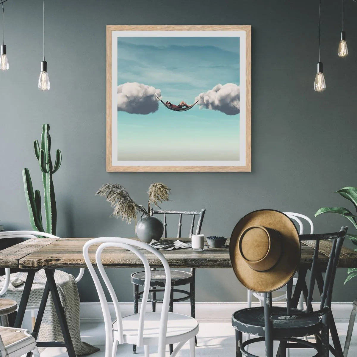 Póster en marco roble claro - La felicidad del momento - 30x30 cm