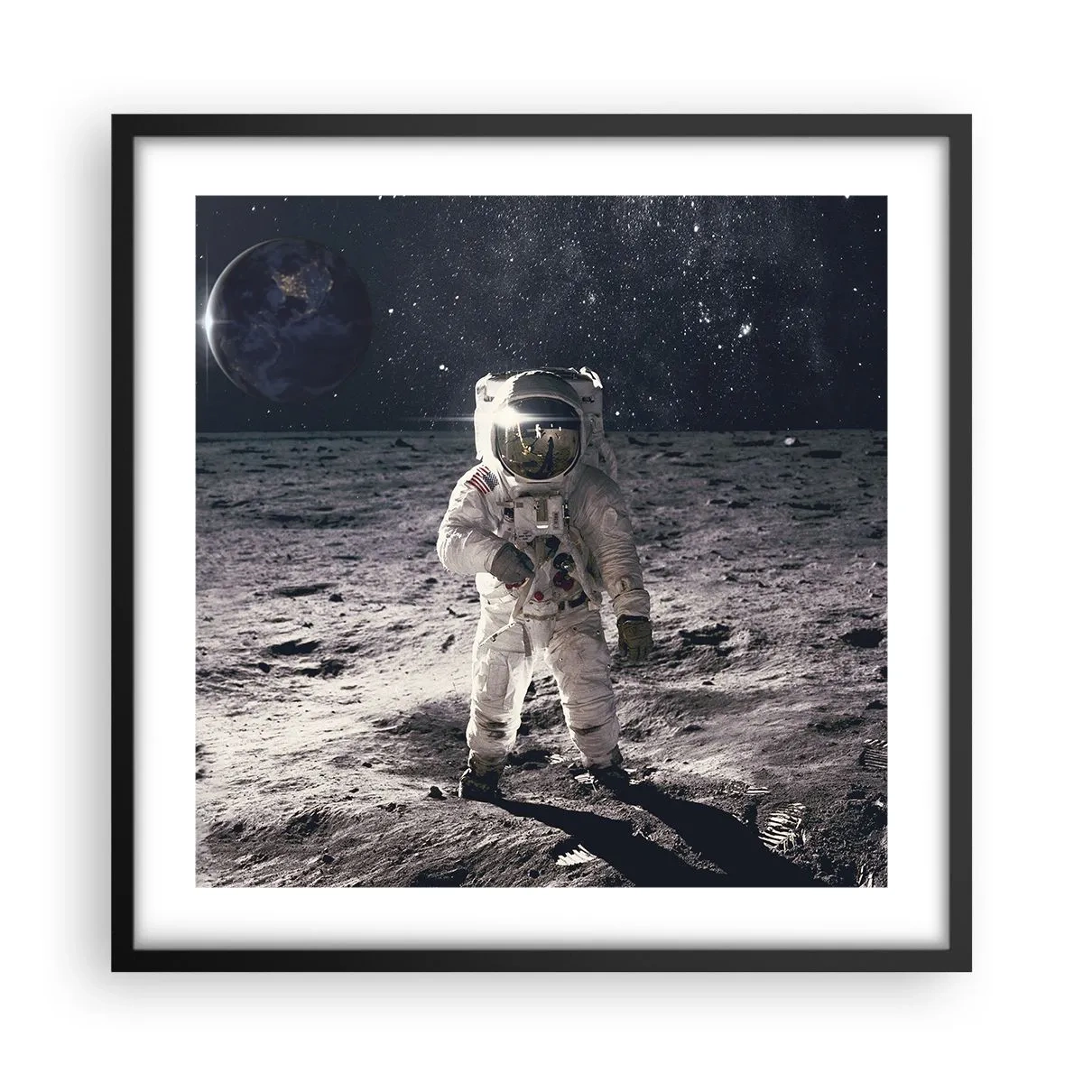 Póster en marco negro - Saludos desde la Luna - 50x50 cm