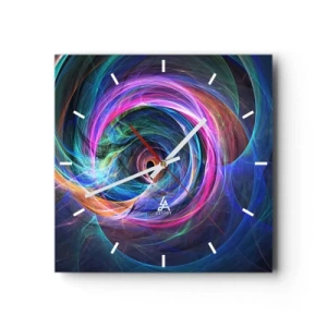 Reloj de pared - Reloj de vidrio - Un remolino abstracto de colores en tonos violeta, rosa y azul. - 30x30cm - ¿Dónde me llevarás? - Decoración de pared moderna para salón y dormitorio ARTTOR