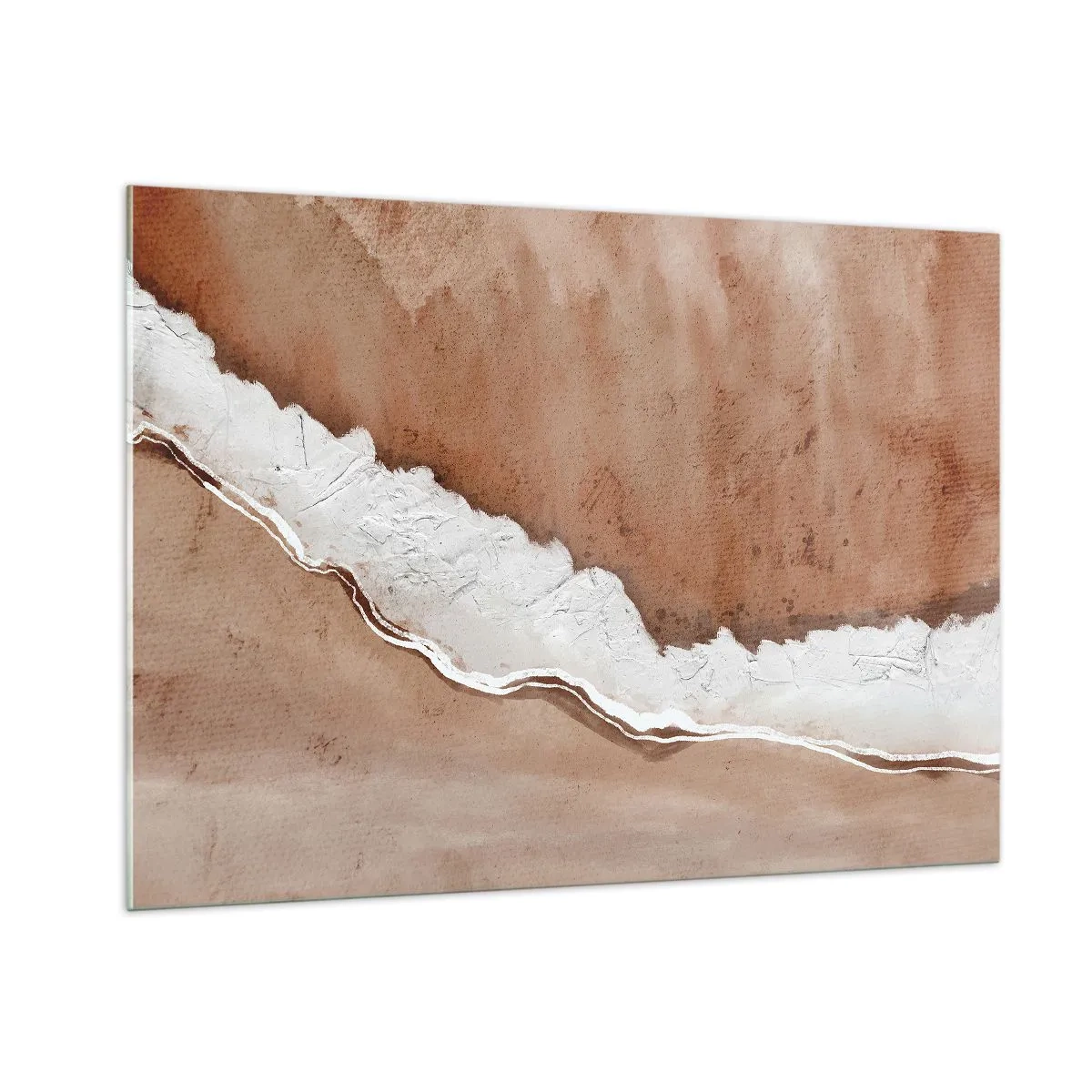Cuadro sobre vidrio - Impresiones sobre Vidrio - Estructura artística en tonos tierra y blanco. - 100x70cm - En colores terrosos - Decoración de pared moderna para salón y dormitorio ARTTOR