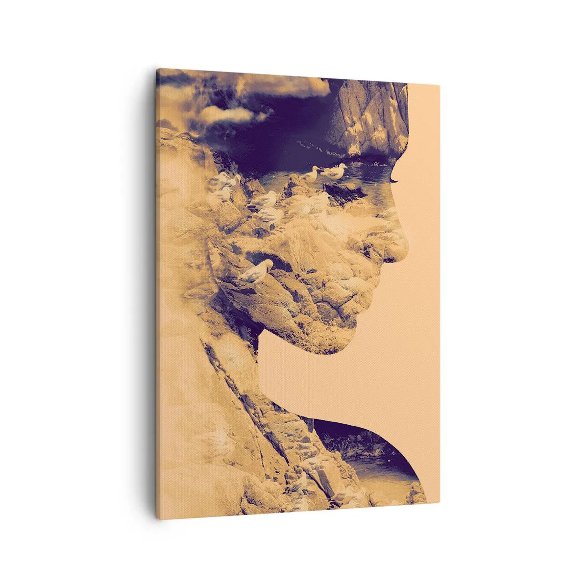Cuadro sobre lienzo - Impresión de Imagen - Perfil de una mujer con la naturaleza al fondo en tonos cálidos - 50x70cm - Hermosa por naturaleza - Decoración de pared moderna para salón y dormitorio ARTTOR
