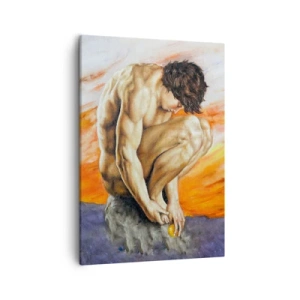 Cuadro sobre lienzo - Impresión de Imagen - Un hombre perdido en sus pensamientos con el telón de fondo de una puesta de sol. - 50x70cm - Sumergido en sí mismo - Decoración de pared moderna para salón y dormitorio ARTTOR