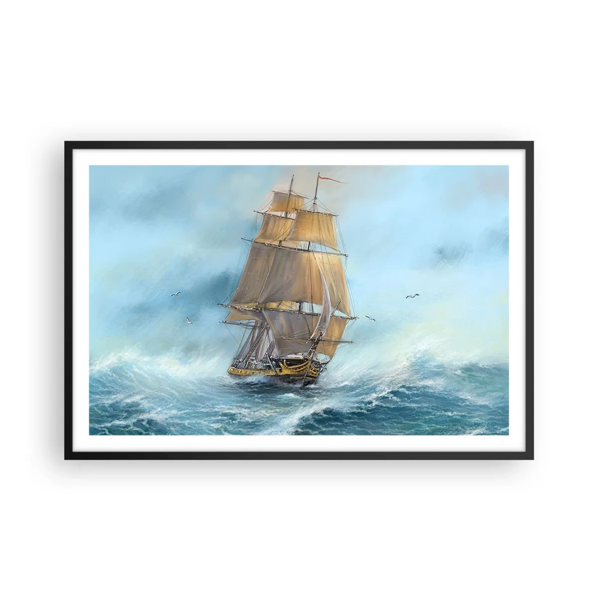 Póster en marco negro - Surcando las olas - 91x61 cm