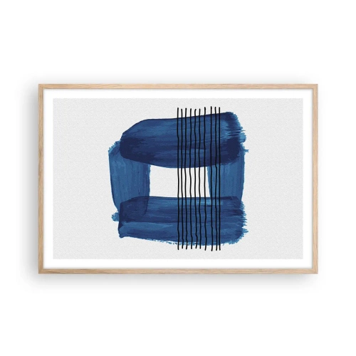 Póster en marco roble claro - Composición azul y negra - 91x61 cm