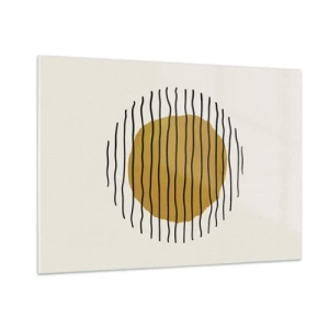 Cuadro sobre vidrio - Impresiones sobre Vidrio - Una composición minimalista con un círculo amarillo y líneas negras. - 100x70cm - Abstracción cálida - Decoración de pared moderna para salón y dormitorio ARTTOR