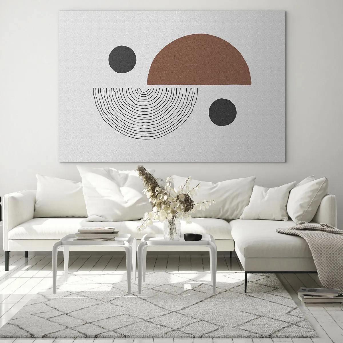 Cuadro sobre vidrio - Impresiones sobre Vidrio - Figuras geométricas sobre un fondo claro en estilo abstracto. - 100x70cm - La perfección del círculo - Decoración de pared moderna para salón y dormitorio ARTTOR