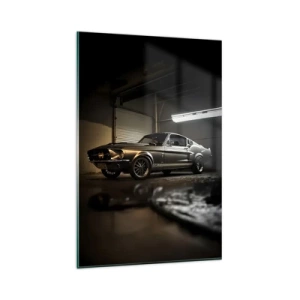 Cuadro sobre vidrio - Impresiones sobre Vidrio - Coche clásico en garaje retro - 80x120cm - Un retorno al pasado - Decoración de pared moderna para salón y dormitorio ARTTOR