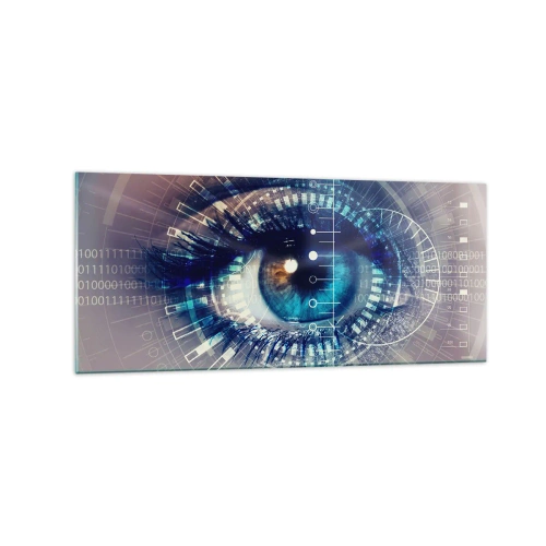 Cuadro sobre vidrio - Impresiones sobre Vidrio - Un ojo tecnológico con una interfaz futurista - 120x50cm - Crees que me conoces - Decoración de pared moderna para salón y dormitorio ARTTOR